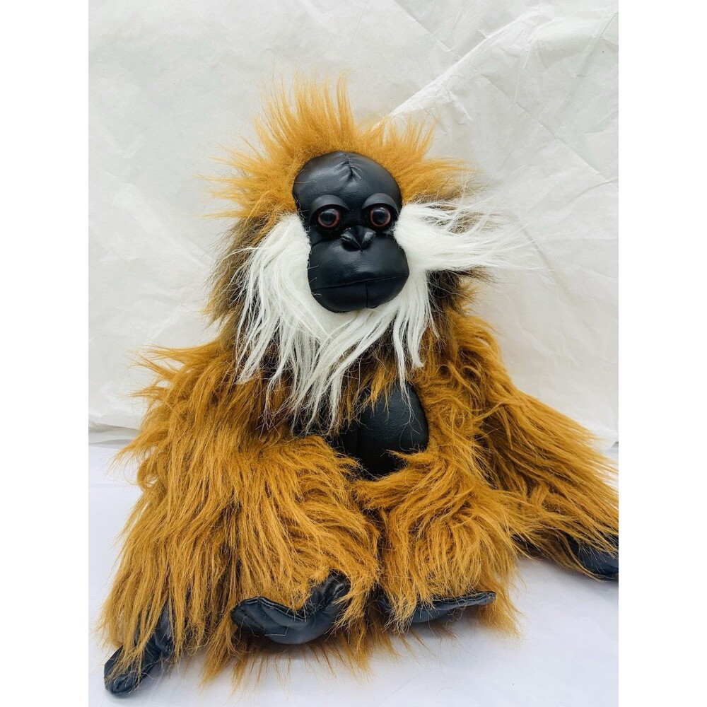 Furry Orangutan Plush Stuffed Animal Faux Leather Vintage Kids America Sits 11”